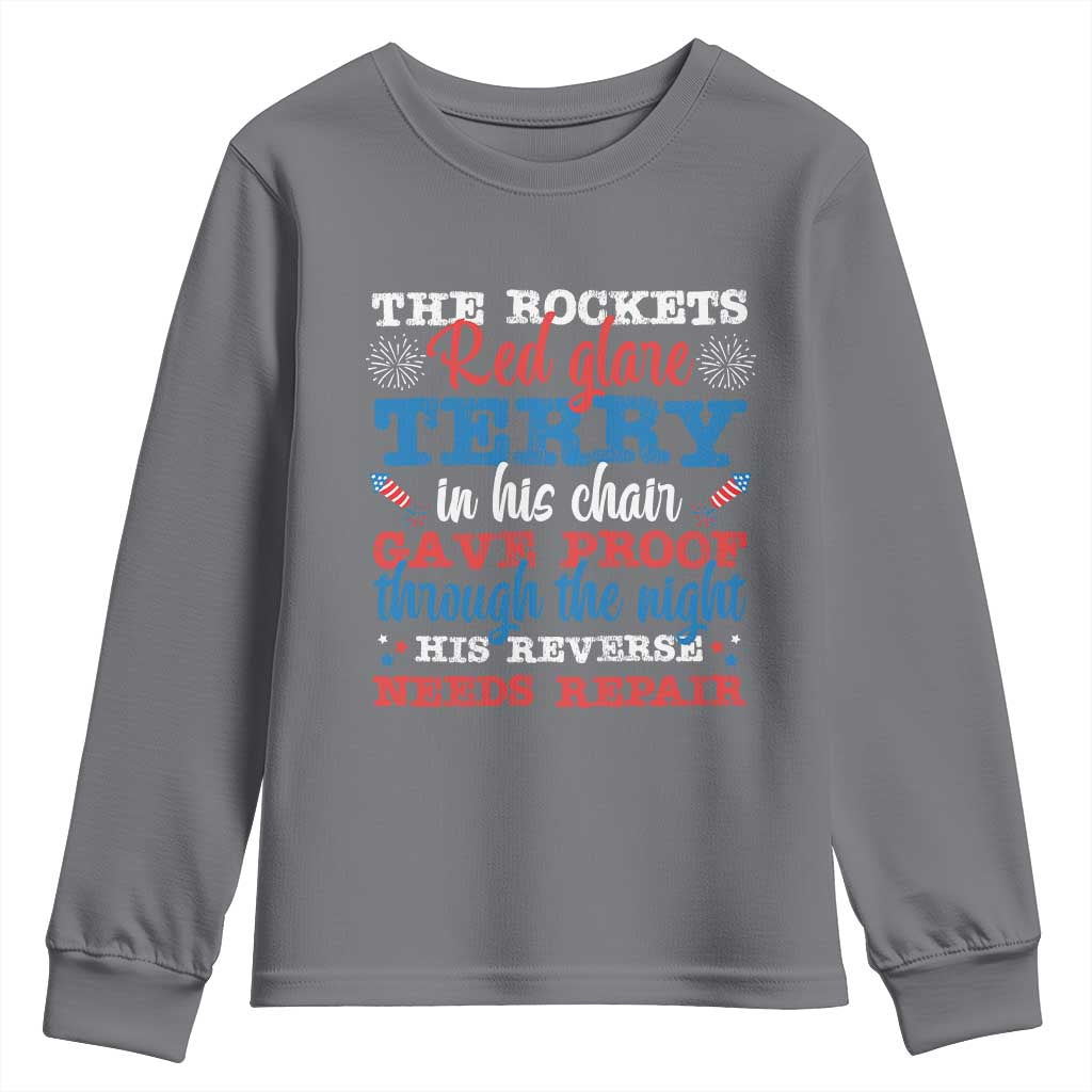 Funny The Rockets Red Glare Terry In His Chair His Reverse Needs Repair Youth Sweatshirt 4th Of July Meme - Wonder Print Shop