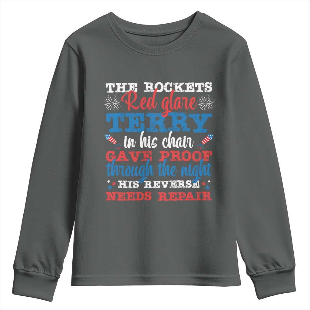 Funny The Rockets Red Glare Terry In His Chair His Reverse Needs Repair Youth Sweatshirt 4th Of July Meme - Wonder Print Shop