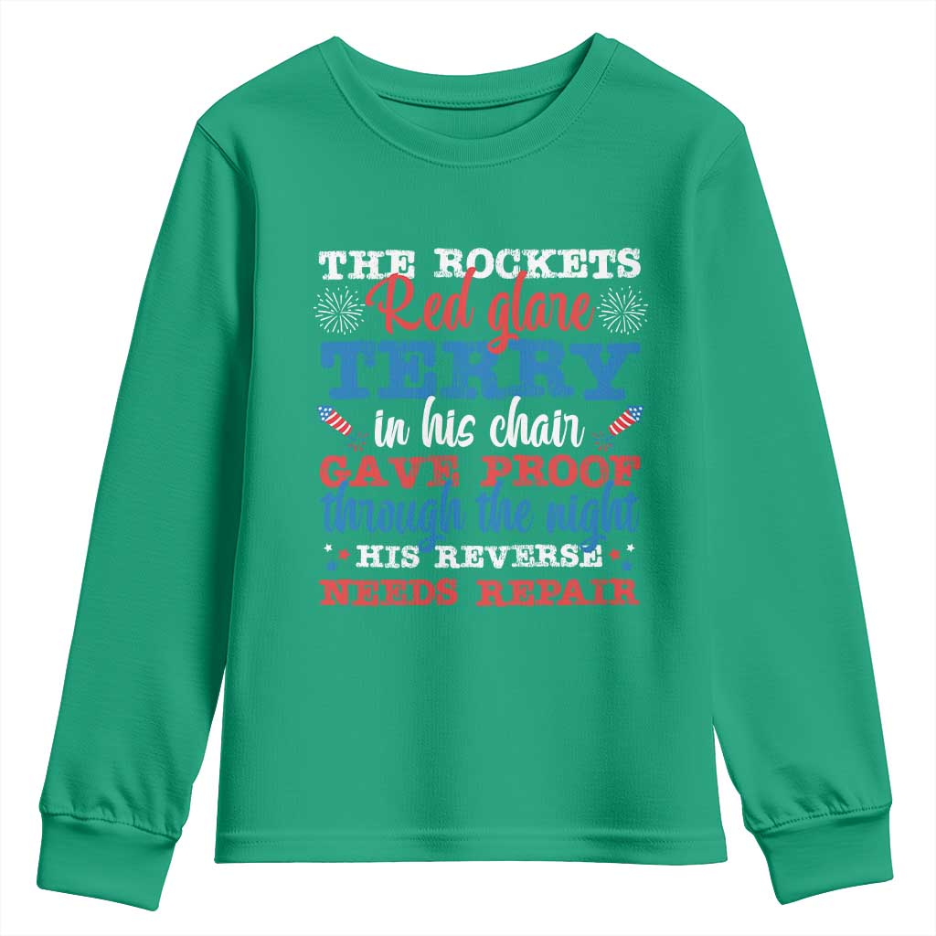 Funny The Rockets Red Glare Terry In His Chair His Reverse Needs Repair Youth Sweatshirt 4th Of July Meme - Wonder Print Shop
