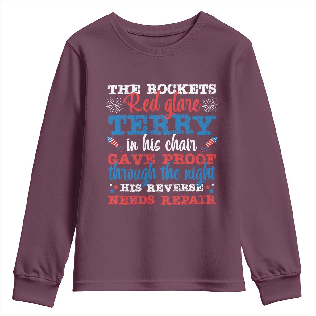 Funny The Rockets Red Glare Terry In His Chair His Reverse Needs Repair Youth Sweatshirt 4th Of July Meme - Wonder Print Shop
