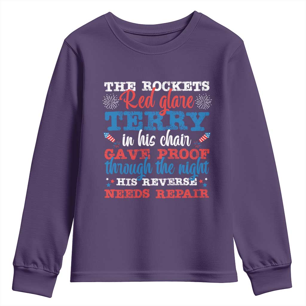 Funny The Rockets Red Glare Terry In His Chair His Reverse Needs Repair Youth Sweatshirt 4th Of July Meme - Wonder Print Shop