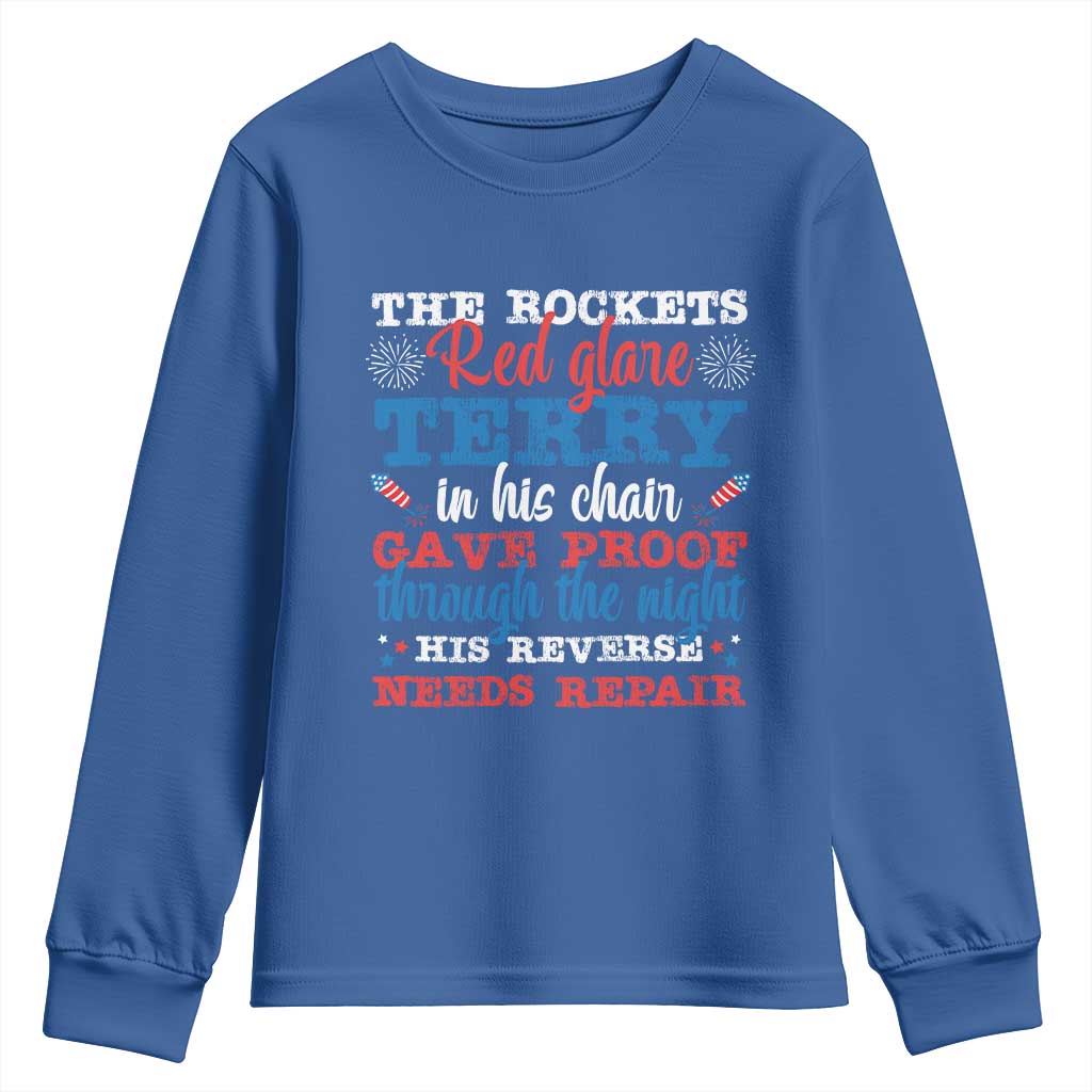 Funny The Rockets Red Glare Terry In His Chair His Reverse Needs Repair Youth Sweatshirt 4th Of July Meme - Wonder Print Shop