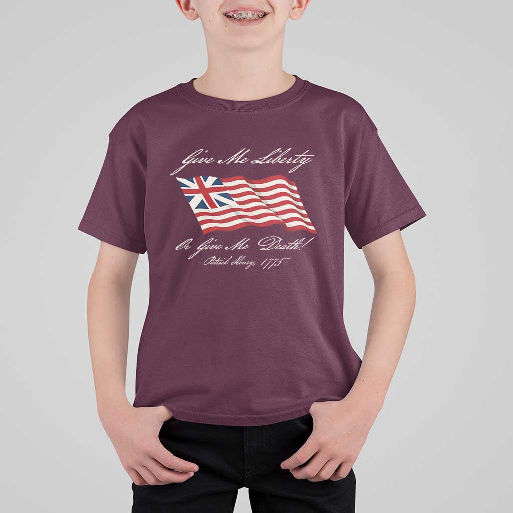 Give Me Liberty Or Give Me Death Patrick Henry T Shirt For Kid Vintage Grand Union Flag - Wonder Print Shop