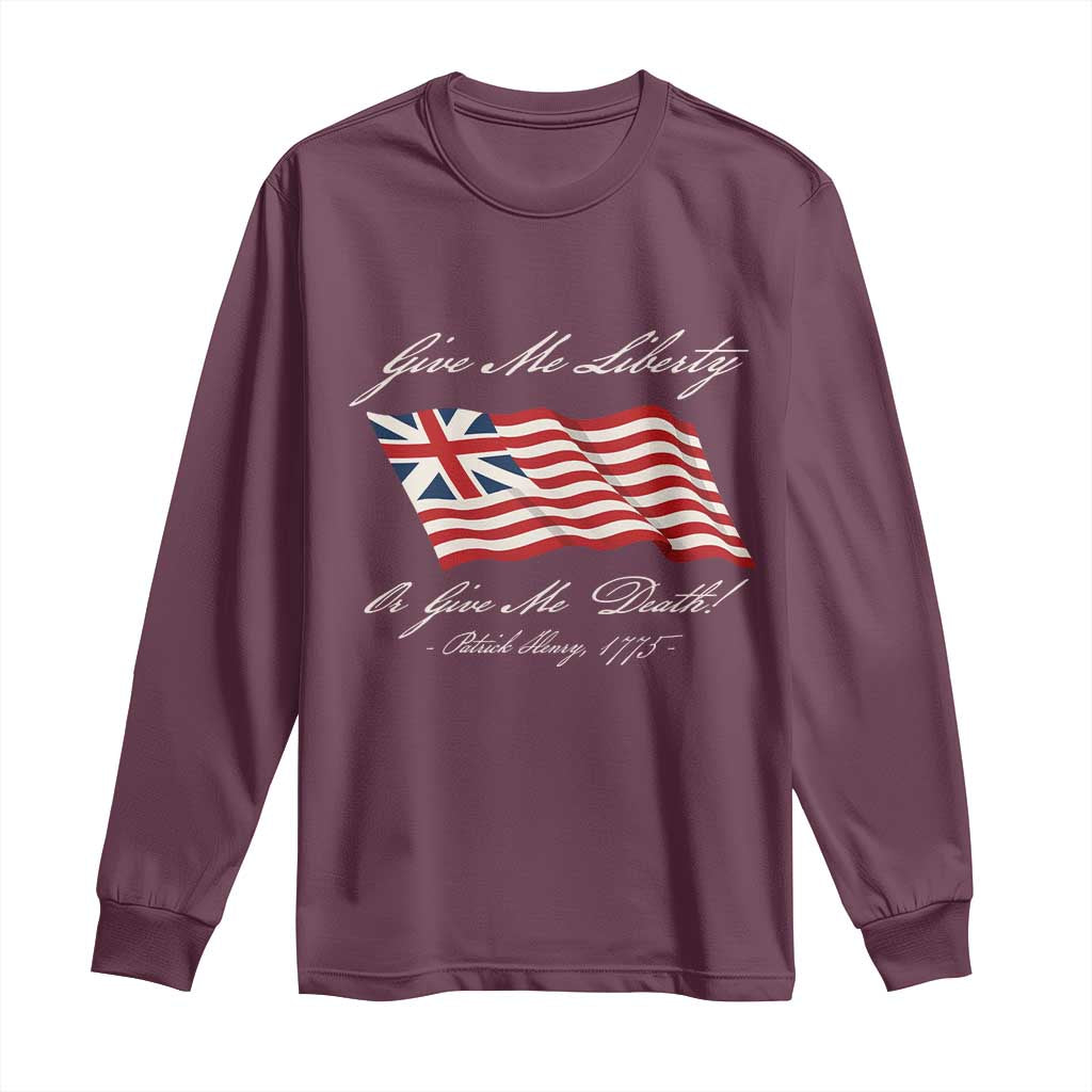 Give Me Liberty Or Give Me Death Patrick Henry Long Sleeve Shirt Vintage Grand Union Flag - Wonder Print Shop