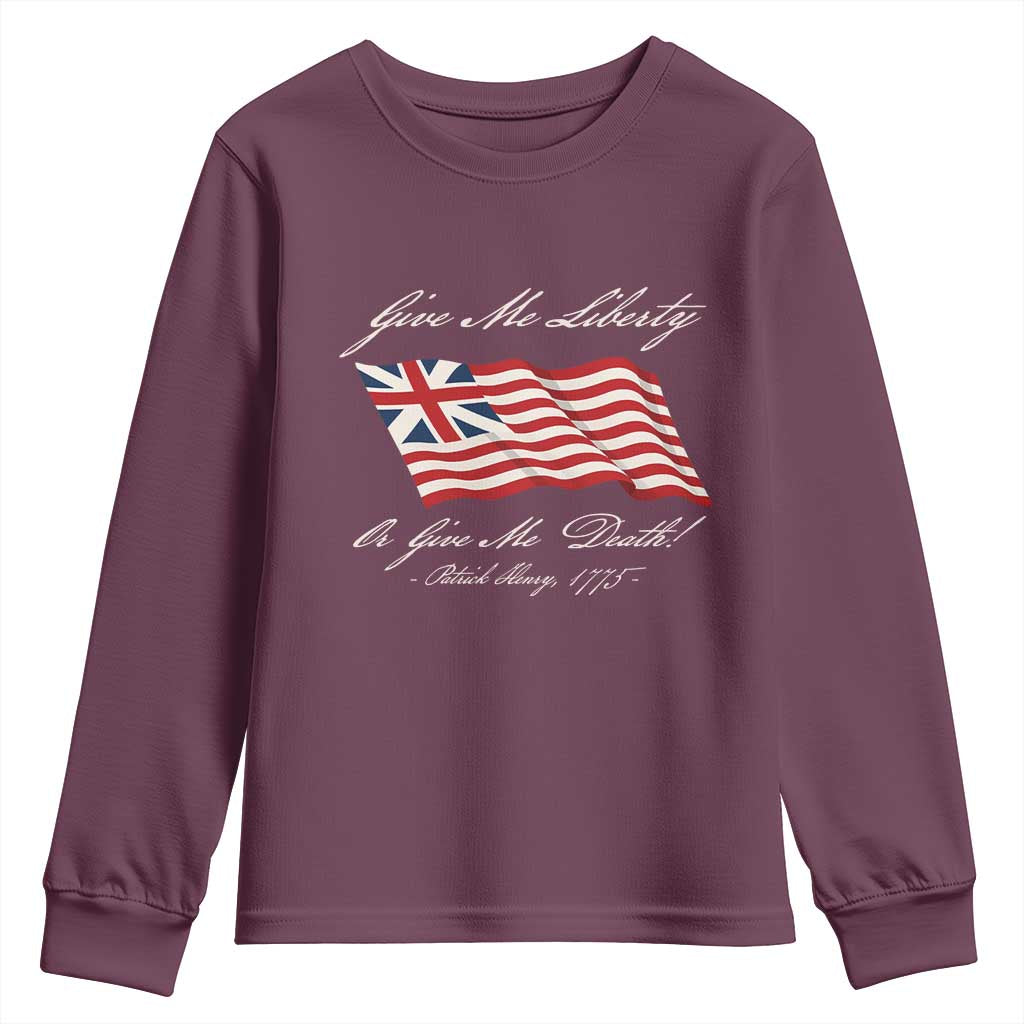 Give Me Liberty Or Give Me Death Patrick Henry Youth Sweatshirt Vintage Grand Union Flag - Wonder Print Shop