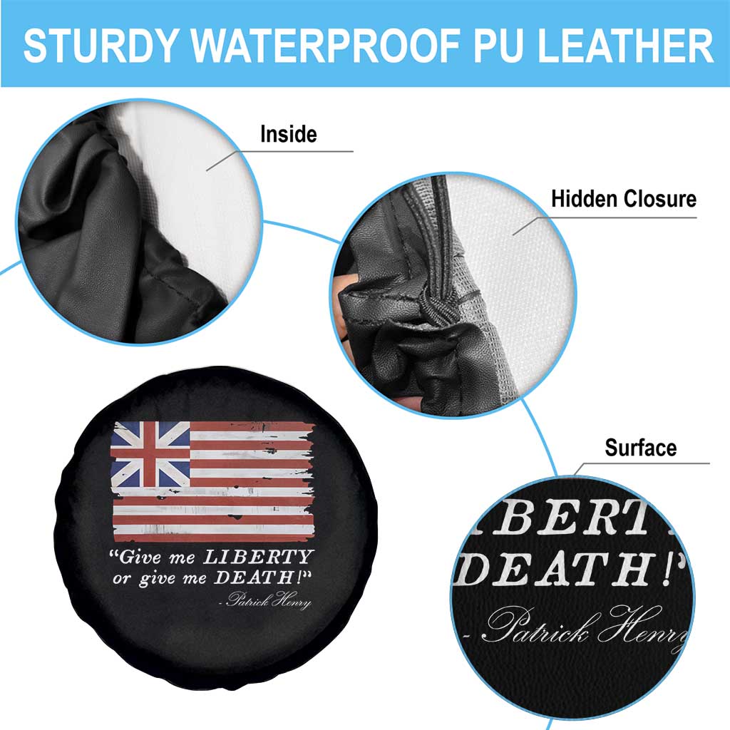 Funny Give Me Liberty Or Give Me Death Spare Tire Cover Patrick Henry Quote Grand Union Flag - Wonder Print Shop