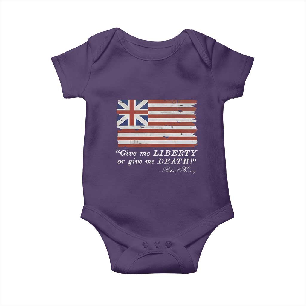 Funny Give Me Liberty Or Give Me Death Baby Onesie Patrick Henry Quote Grand Union Flag - Wonder Print Shop