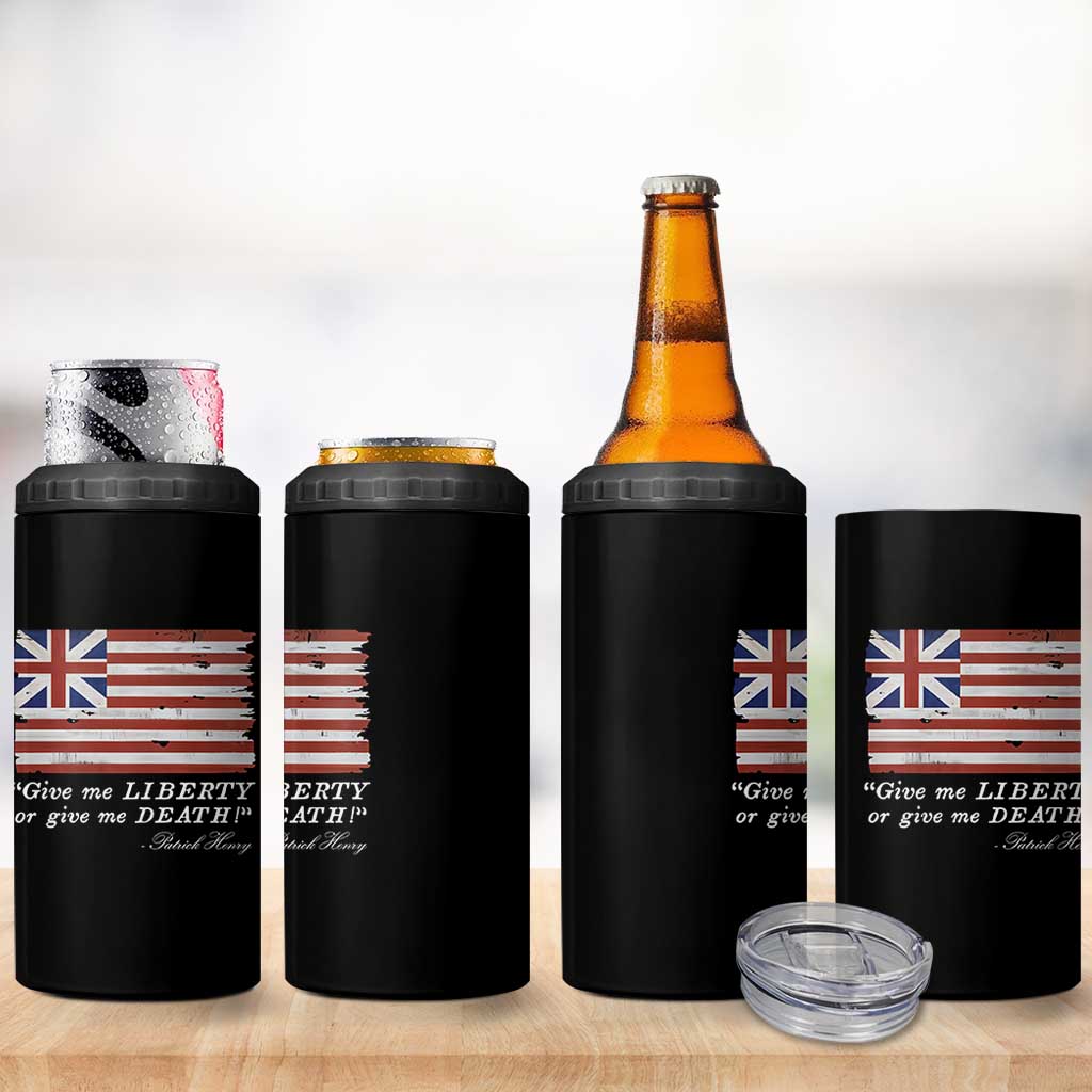 Funny Give Me Liberty Or Give Me Death 4 in 1 Can Cooler Tumbler Patrick Henry Quote Grand Union Flag - Wonder Print Shop