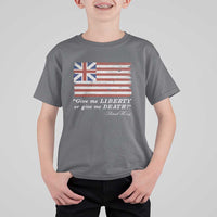 Funny Give Me Liberty Or Give Me Death T Shirt For Kid Patrick Henry Quote Grand Union Flag - Wonder Print Shop