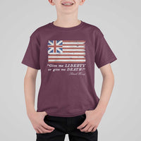 Funny Give Me Liberty Or Give Me Death T Shirt For Kid Patrick Henry Quote Grand Union Flag - Wonder Print Shop