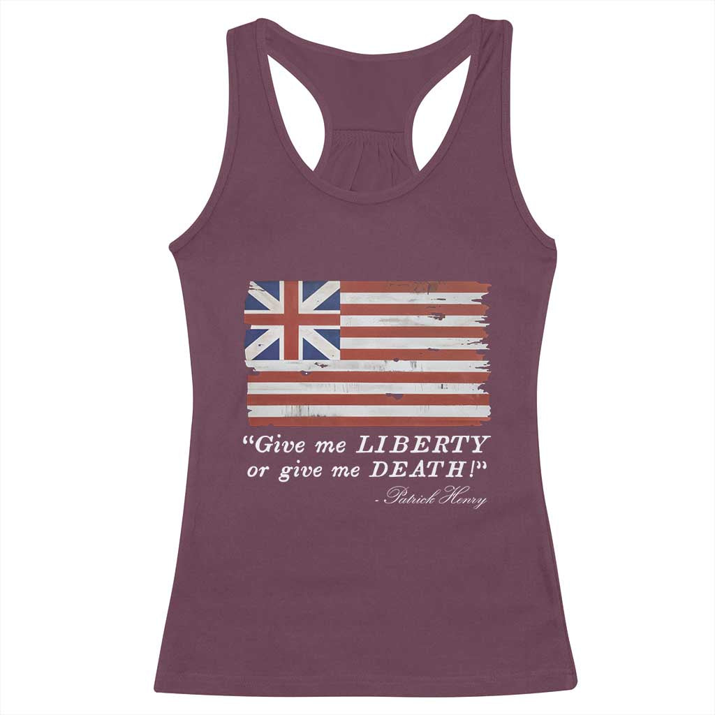 Funny Give Me Liberty Or Give Me Death Racerback Tank Top Patrick Henry Quote Grand Union Flag - Wonder Print Shop