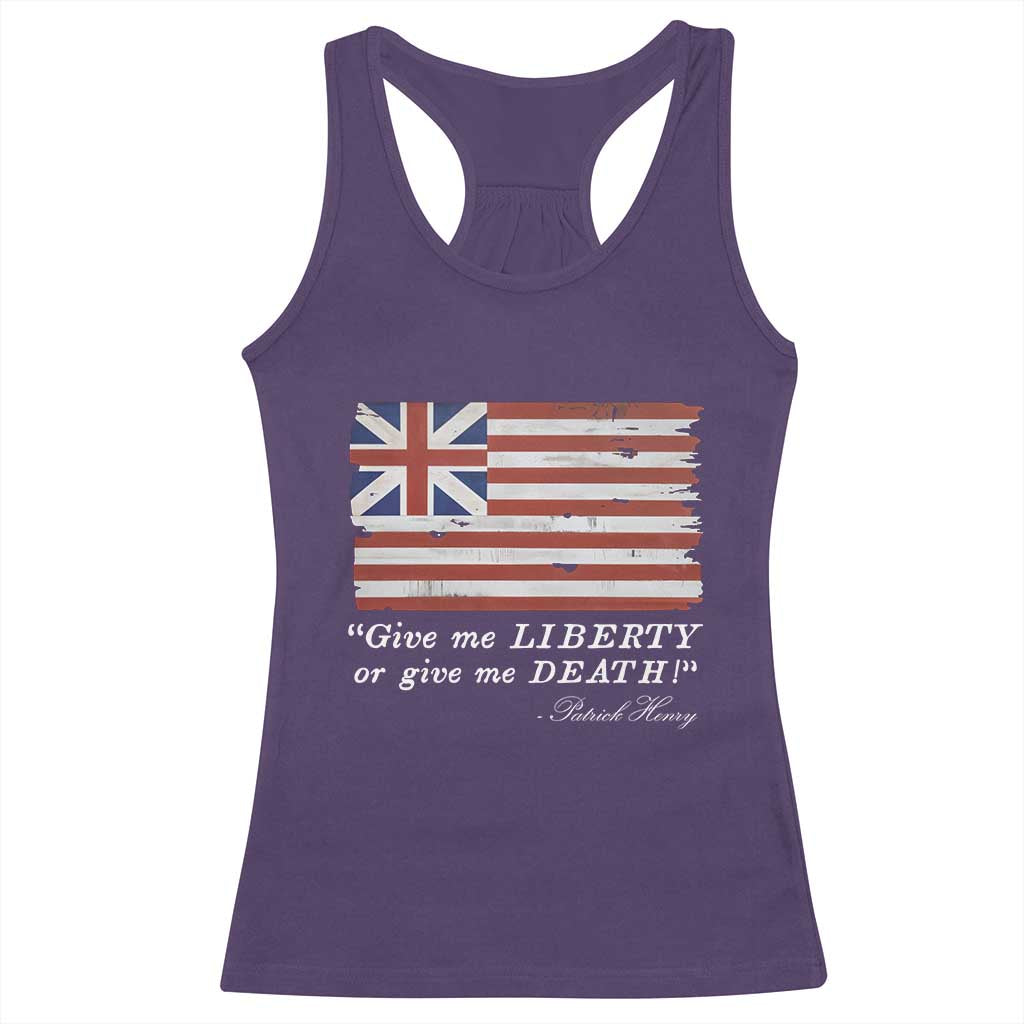 Funny Give Me Liberty Or Give Me Death Racerback Tank Top Patrick Henry Quote Grand Union Flag - Wonder Print Shop