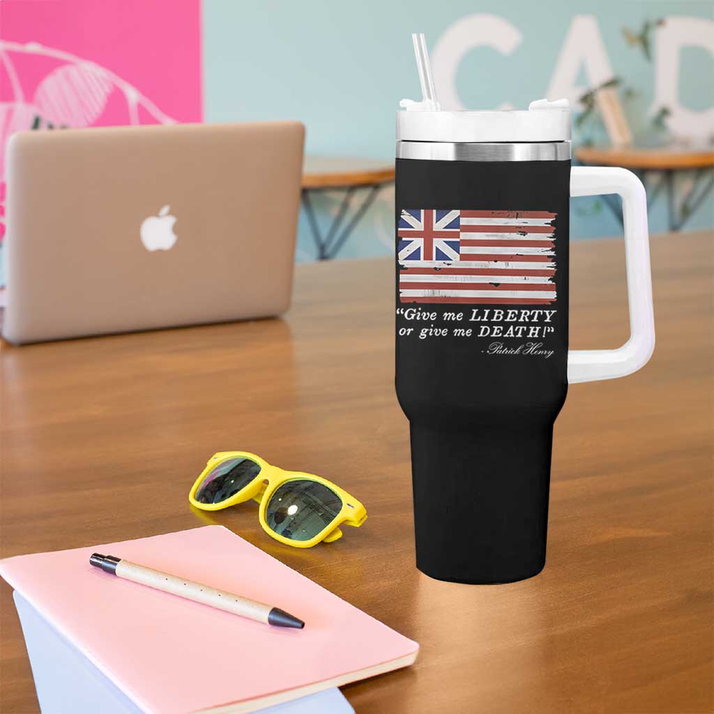 Funny Give Me Liberty Or Give Me Death Tumbler With Handle Patrick Henry Quote Grand Union Flag - Wonder Print Shop