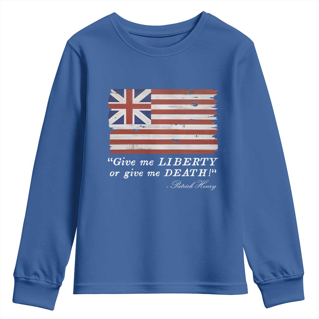 Funny Give Me Liberty Or Give Me Death Youth Sweatshirt Patrick Henry Quote Grand Union Flag - Wonder Print Shop