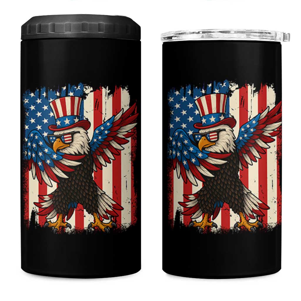 Funny Patriotic Dabbing American Flag Bald Eagle 4th Of July 4 in 1 Can Cooler Tumbler - Wonder Print Shop
