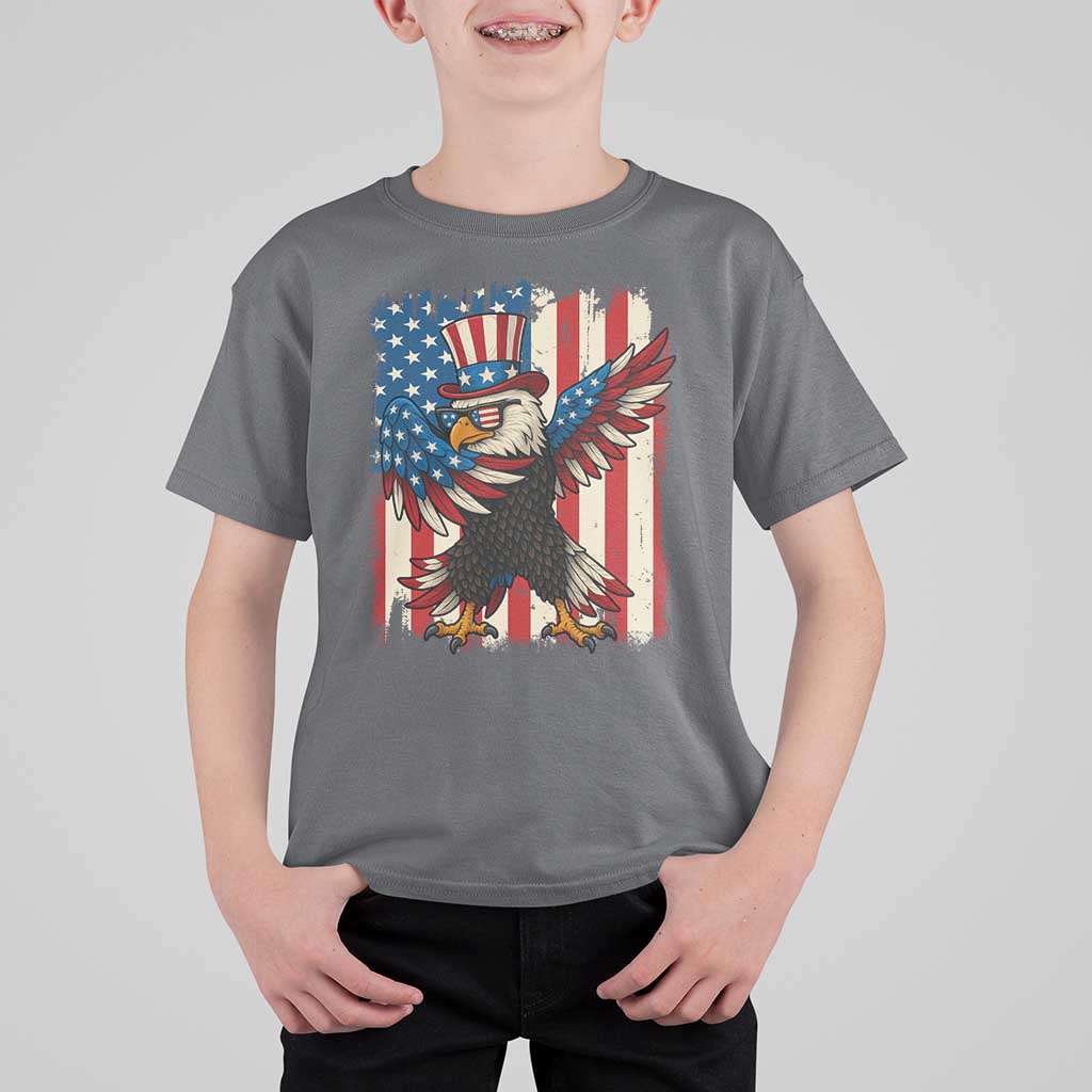 Funny Patriotic Dabbing American Flag Bald Eagle 4th Of July T Shirt For Kid - Wonder Print Shop