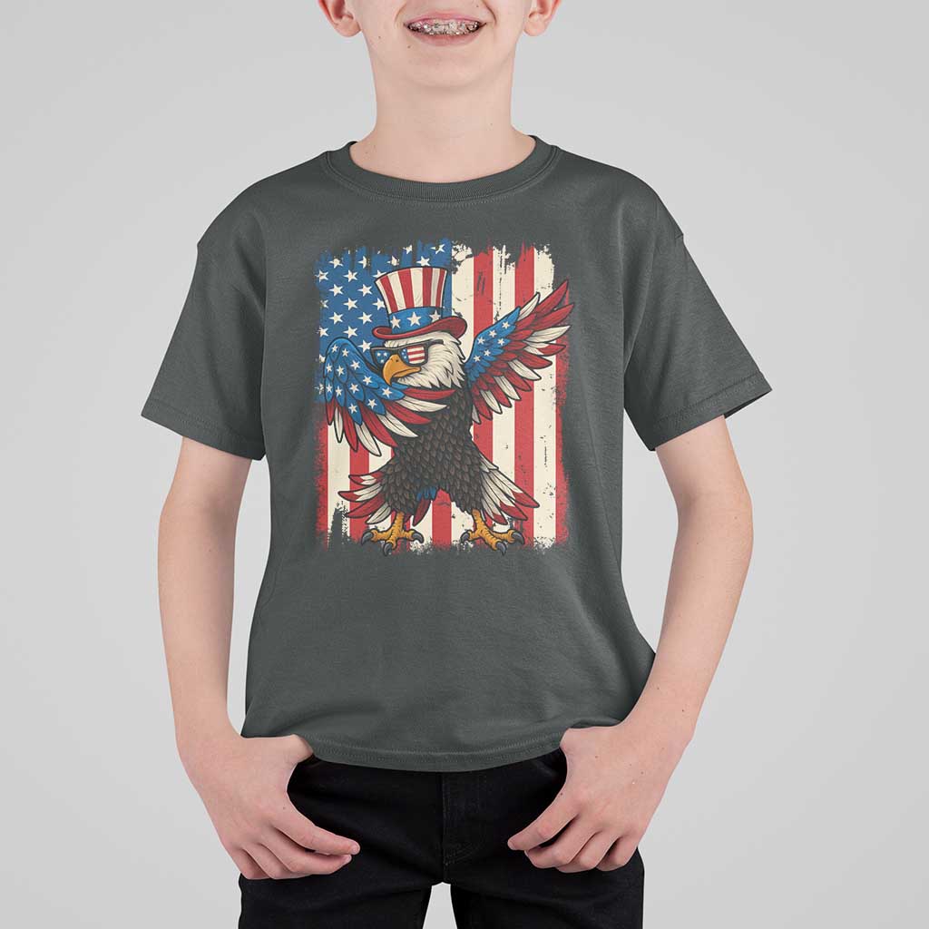 Funny Patriotic Dabbing American Flag Bald Eagle 4th Of July T Shirt For Kid - Wonder Print Shop