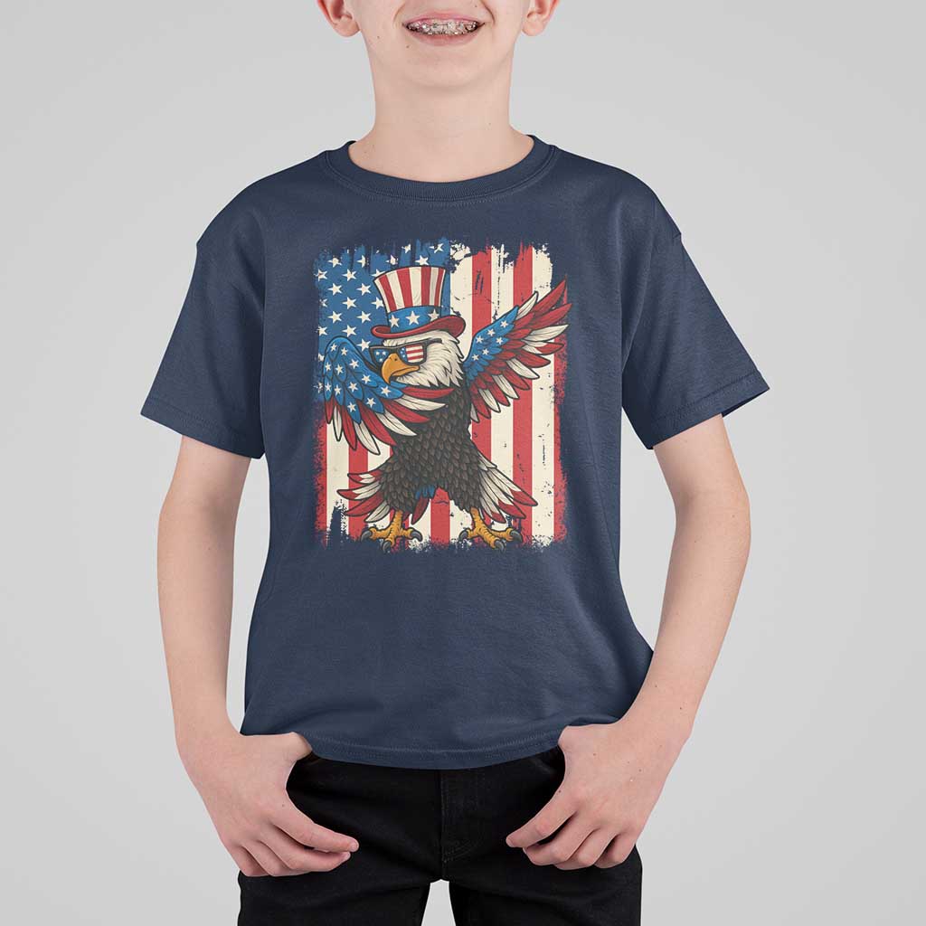 Funny Patriotic Dabbing American Flag Bald Eagle 4th Of July T Shirt For Kid - Wonder Print Shop