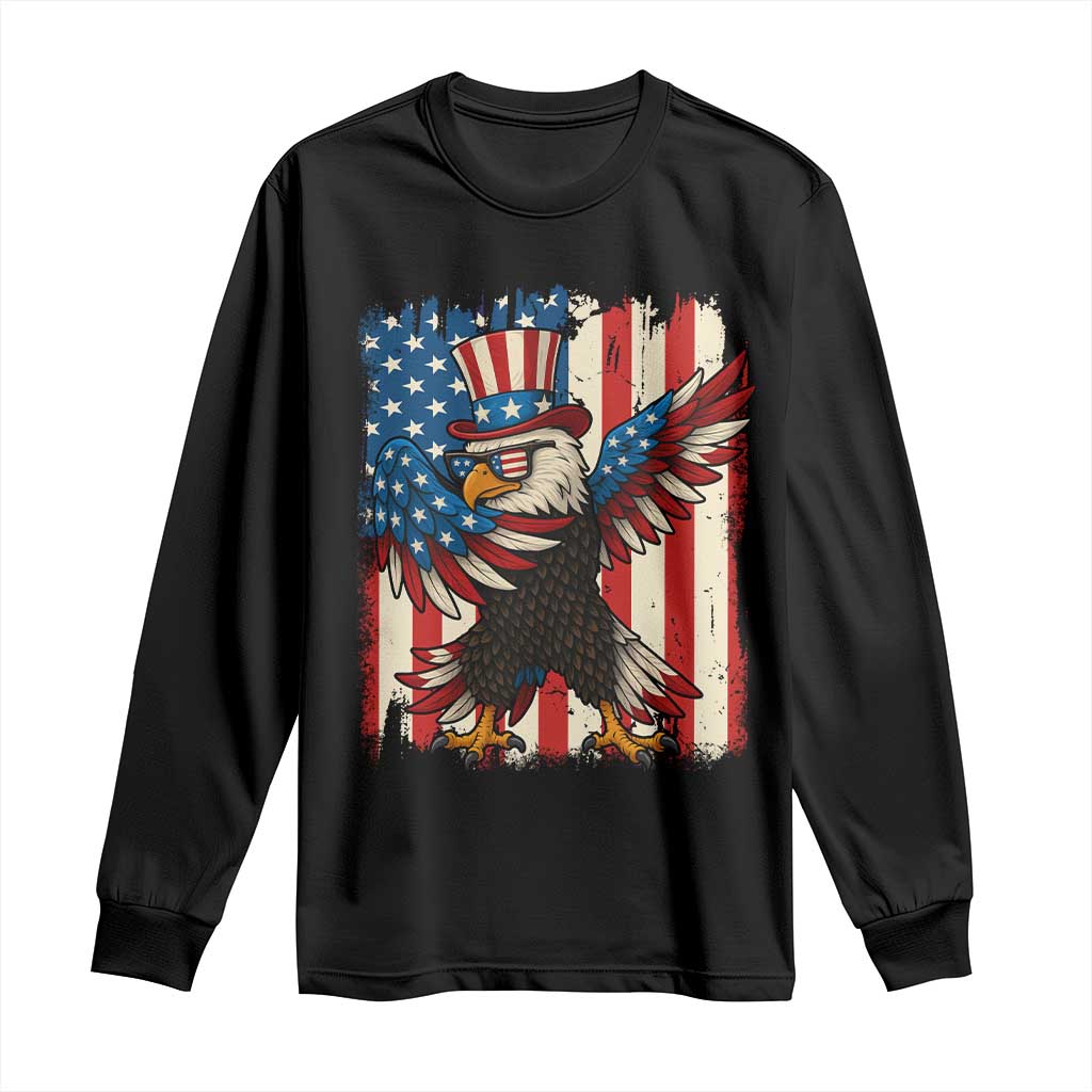 Funny Patriotic Dabbing American Flag Bald Eagle 4th Of July Long Sleeve Shirt - Wonder Print Shop
