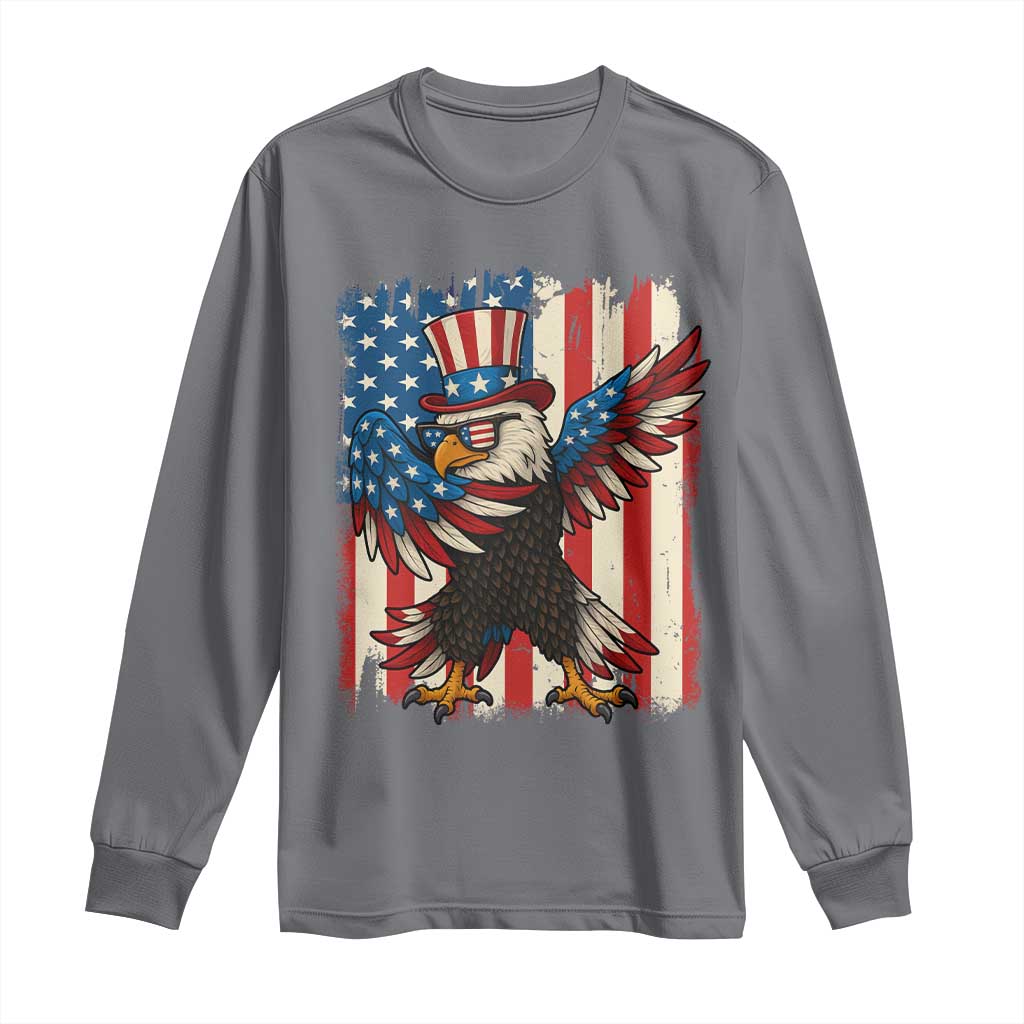 Funny Patriotic Dabbing American Flag Bald Eagle 4th Of July Long Sleeve Shirt - Wonder Print Shop