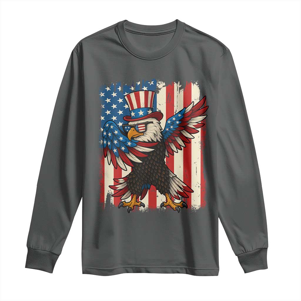 Funny Patriotic Dabbing American Flag Bald Eagle 4th Of July Long Sleeve Shirt - Wonder Print Shop