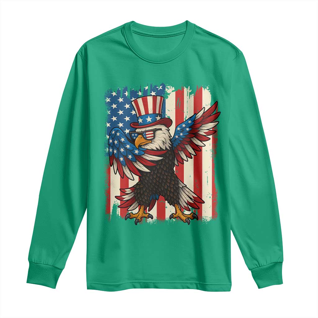 Funny Patriotic Dabbing American Flag Bald Eagle 4th Of July Long Sleeve Shirt - Wonder Print Shop