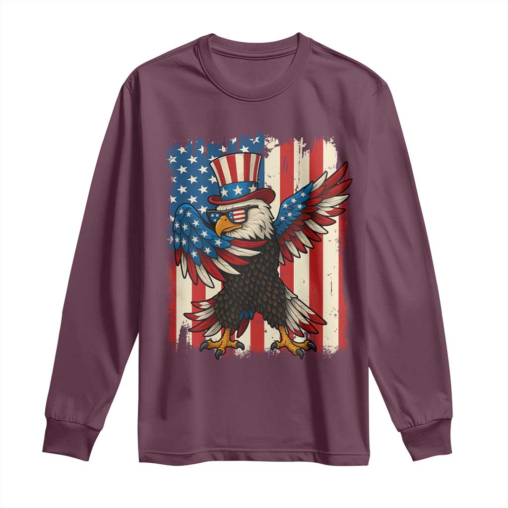 Funny Patriotic Dabbing American Flag Bald Eagle 4th Of July Long Sleeve Shirt - Wonder Print Shop