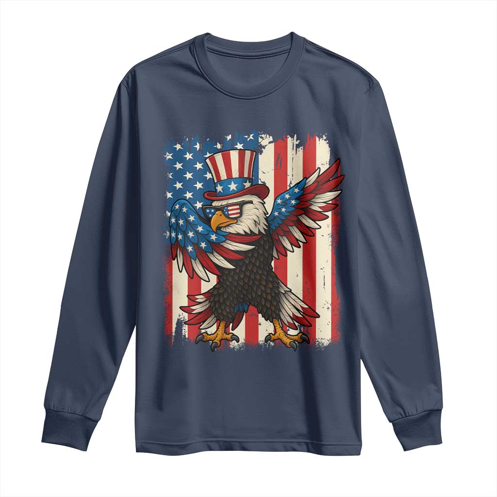 Funny Patriotic Dabbing American Flag Bald Eagle 4th Of July Long Sleeve Shirt - Wonder Print Shop