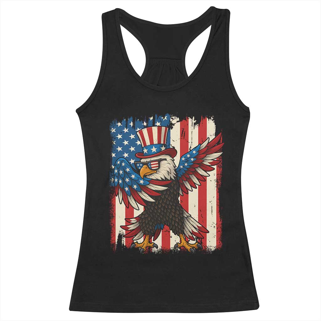 Funny Patriotic Dabbing American Flag Bald Eagle 4th Of July Racerback Tank Top - Wonder Print Shop
