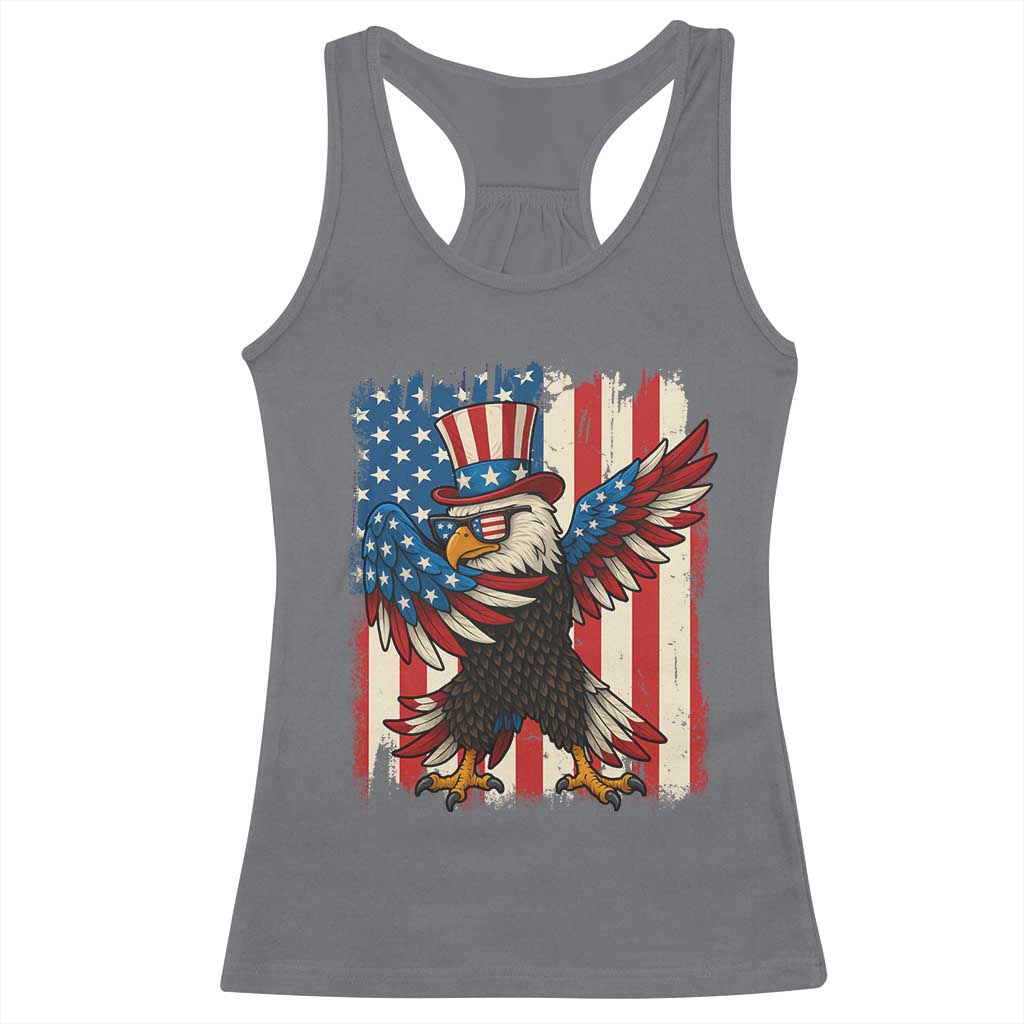 Funny Patriotic Dabbing American Flag Bald Eagle 4th Of July Racerback Tank Top - Wonder Print Shop