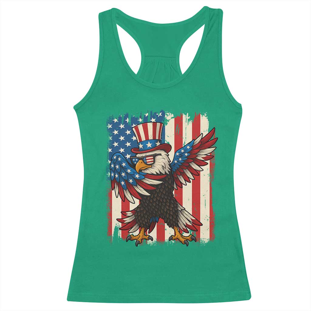 Funny Patriotic Dabbing American Flag Bald Eagle 4th Of July Racerback Tank Top - Wonder Print Shop