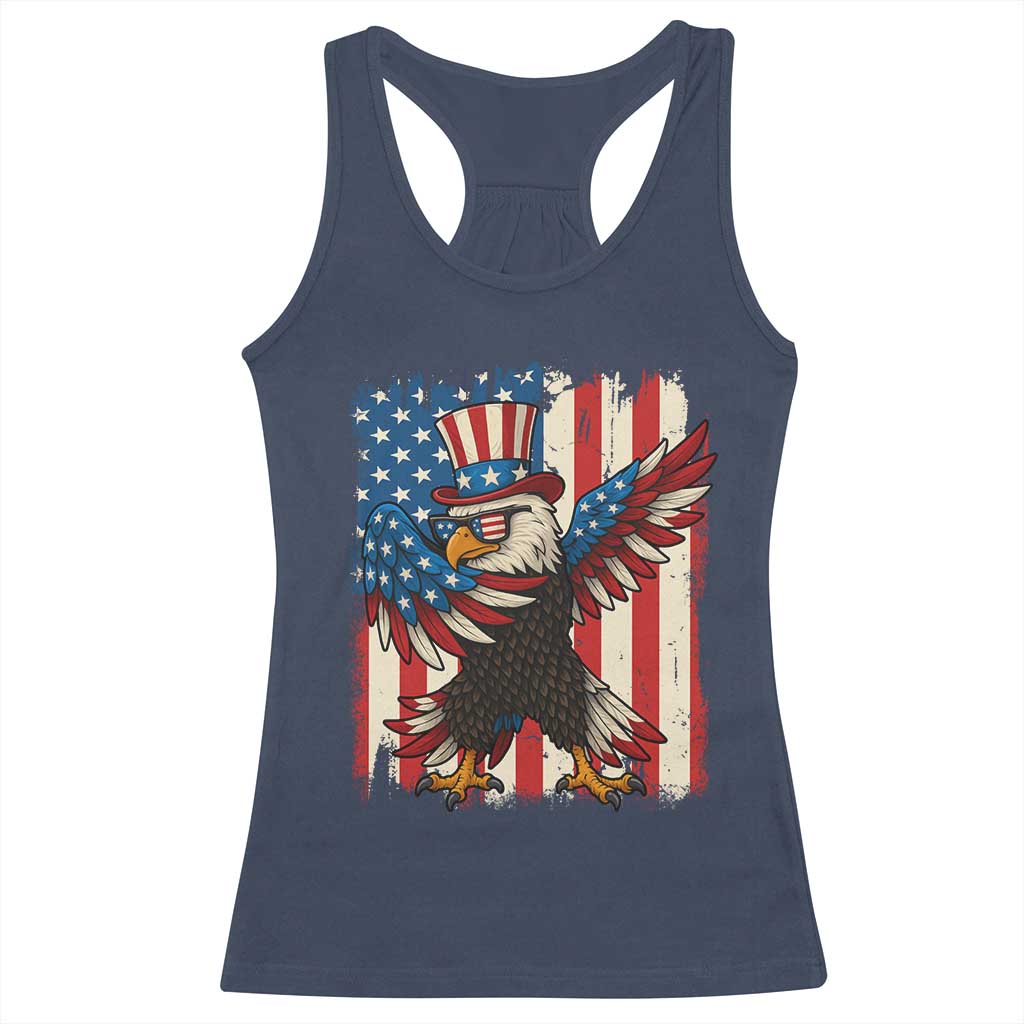 Funny Patriotic Dabbing American Flag Bald Eagle 4th Of July Racerback Tank Top - Wonder Print Shop