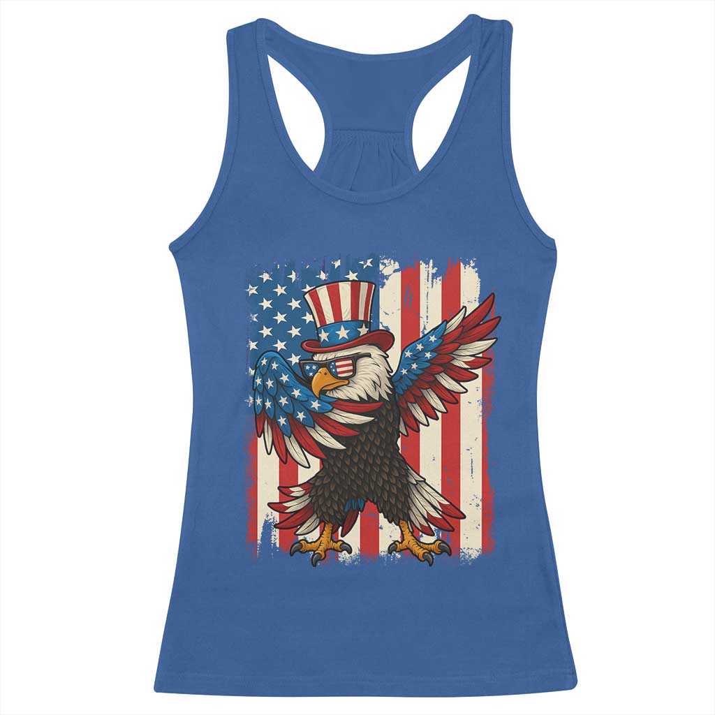 Funny Patriotic Dabbing American Flag Bald Eagle 4th Of July Racerback Tank Top - Wonder Print Shop