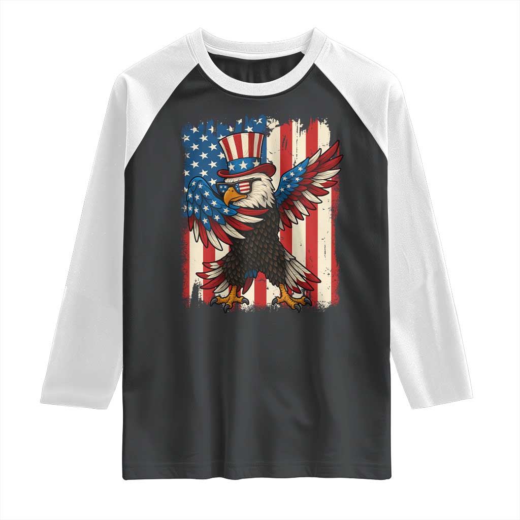 Funny Patriotic Dabbing American Flag Bald Eagle 4th Of July Raglan Shirt - Wonder Print Shop