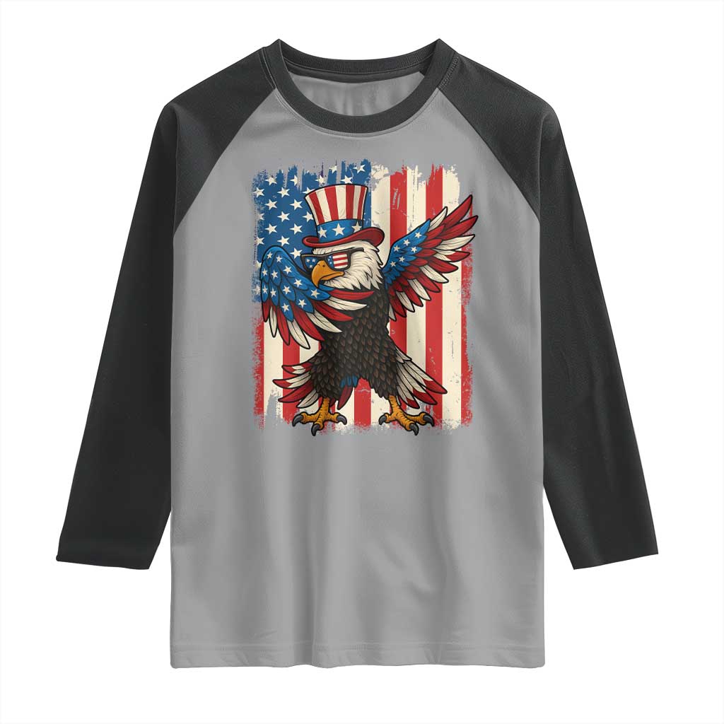 Funny Patriotic Dabbing American Flag Bald Eagle 4th Of July Raglan Shirt - Wonder Print Shop