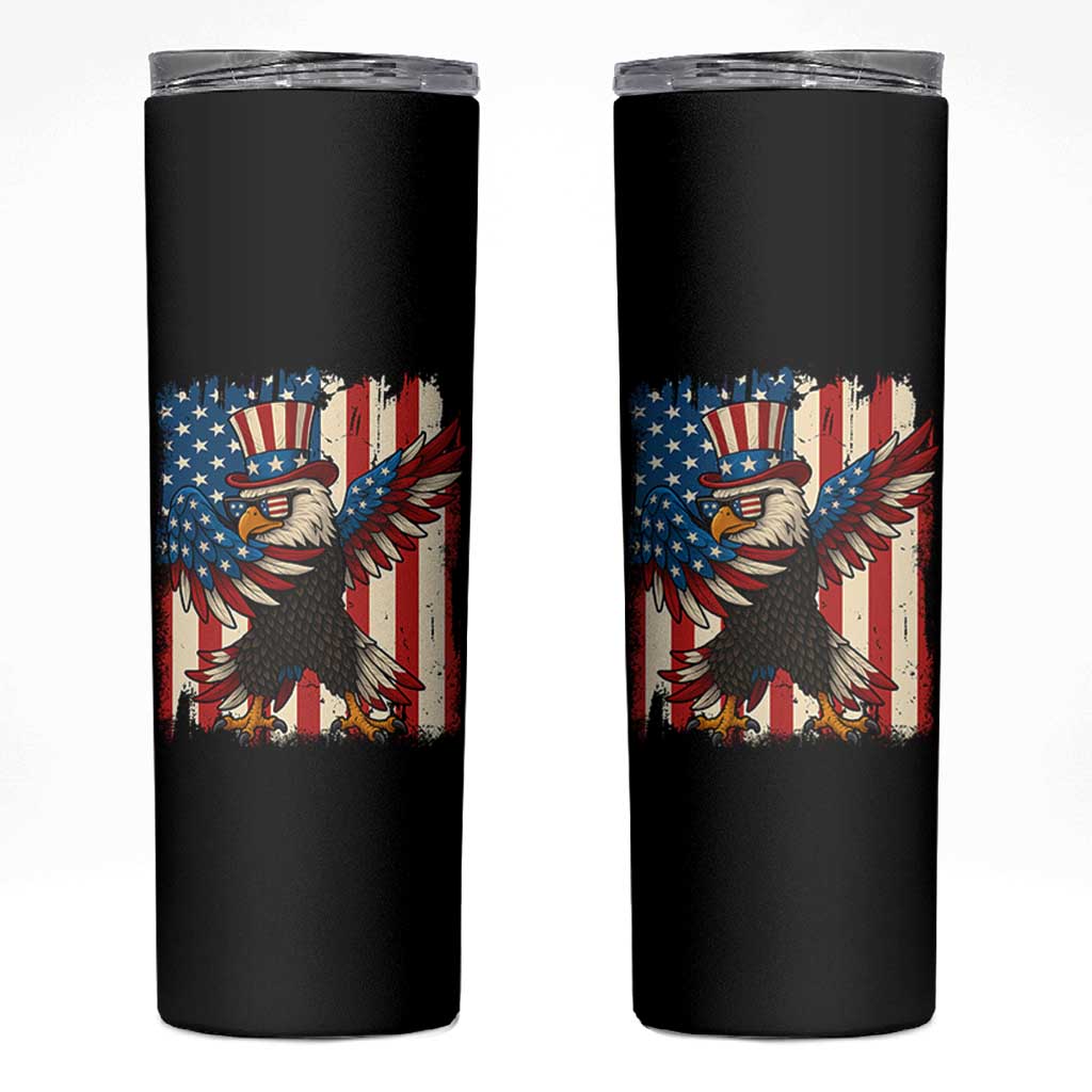Funny Patriotic Dabbing American Flag Bald Eagle 4th Of July Skinny Tumbler - Wonder Print Shop