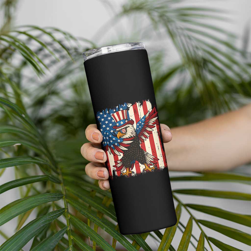 Funny Patriotic Dabbing American Flag Bald Eagle 4th Of July Skinny Tumbler - Wonder Print Shop