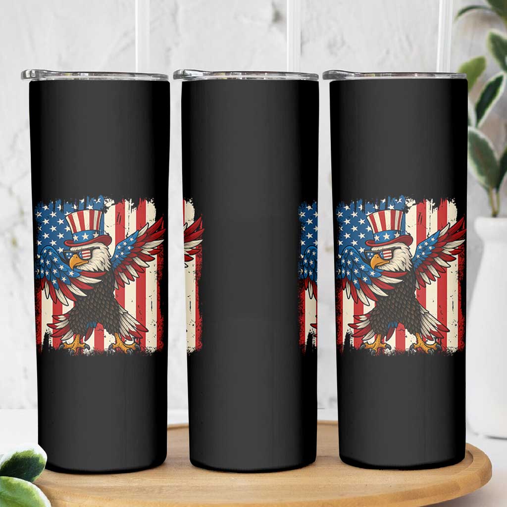Funny Patriotic Dabbing American Flag Bald Eagle 4th Of July Skinny Tumbler - Wonder Print Shop