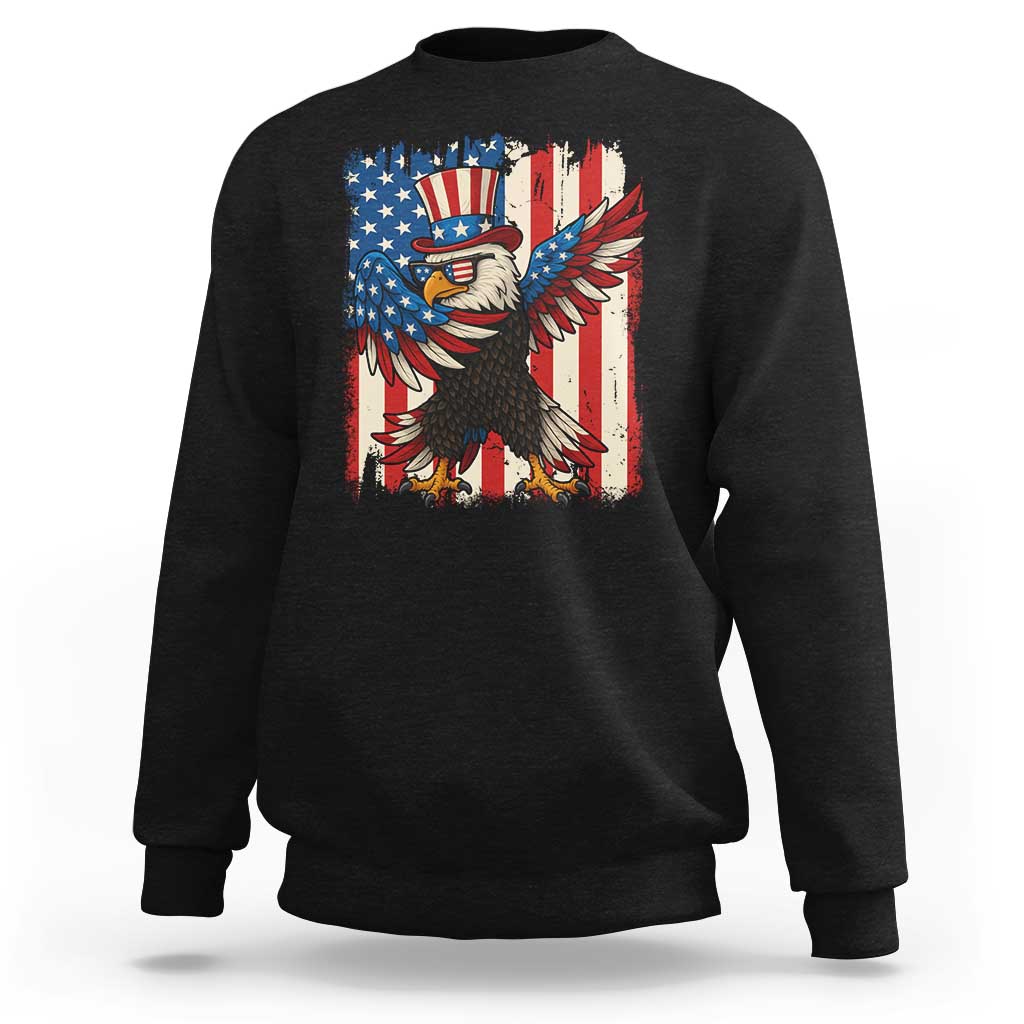 Funny Patriotic Dabbing American Flag Bald Eagle 4th Of July Sweatshirt - Wonder Print Shop