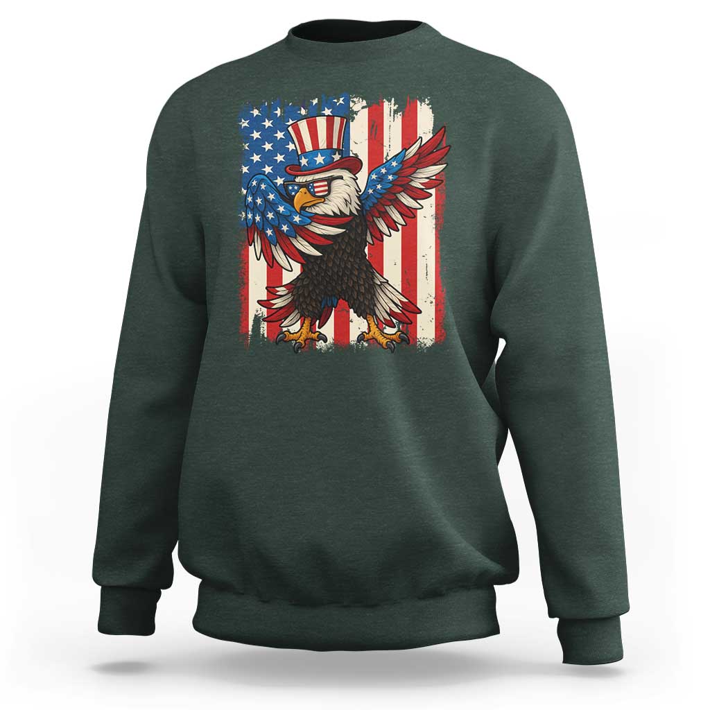 Funny Patriotic Dabbing American Flag Bald Eagle 4th Of July Sweatshirt - Wonder Print Shop