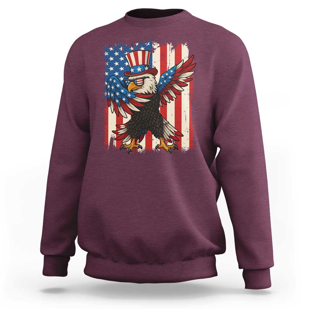 Funny Patriotic Dabbing American Flag Bald Eagle 4th Of July Sweatshirt - Wonder Print Shop