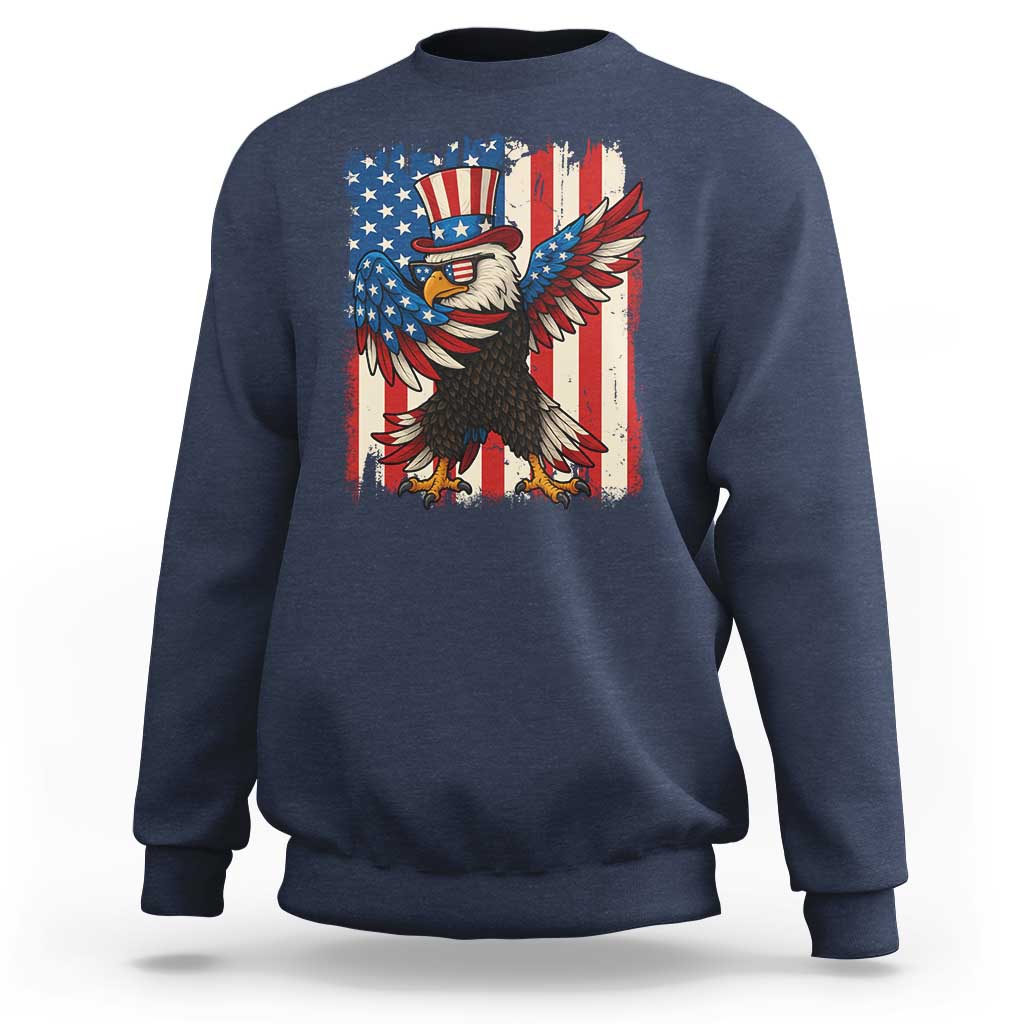 Funny Patriotic Dabbing American Flag Bald Eagle 4th Of July Sweatshirt - Wonder Print Shop