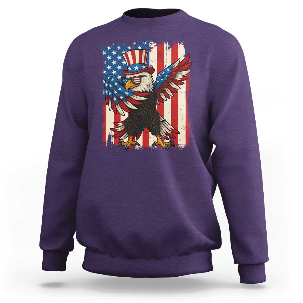 Funny Patriotic Dabbing American Flag Bald Eagle 4th Of July Sweatshirt - Wonder Print Shop