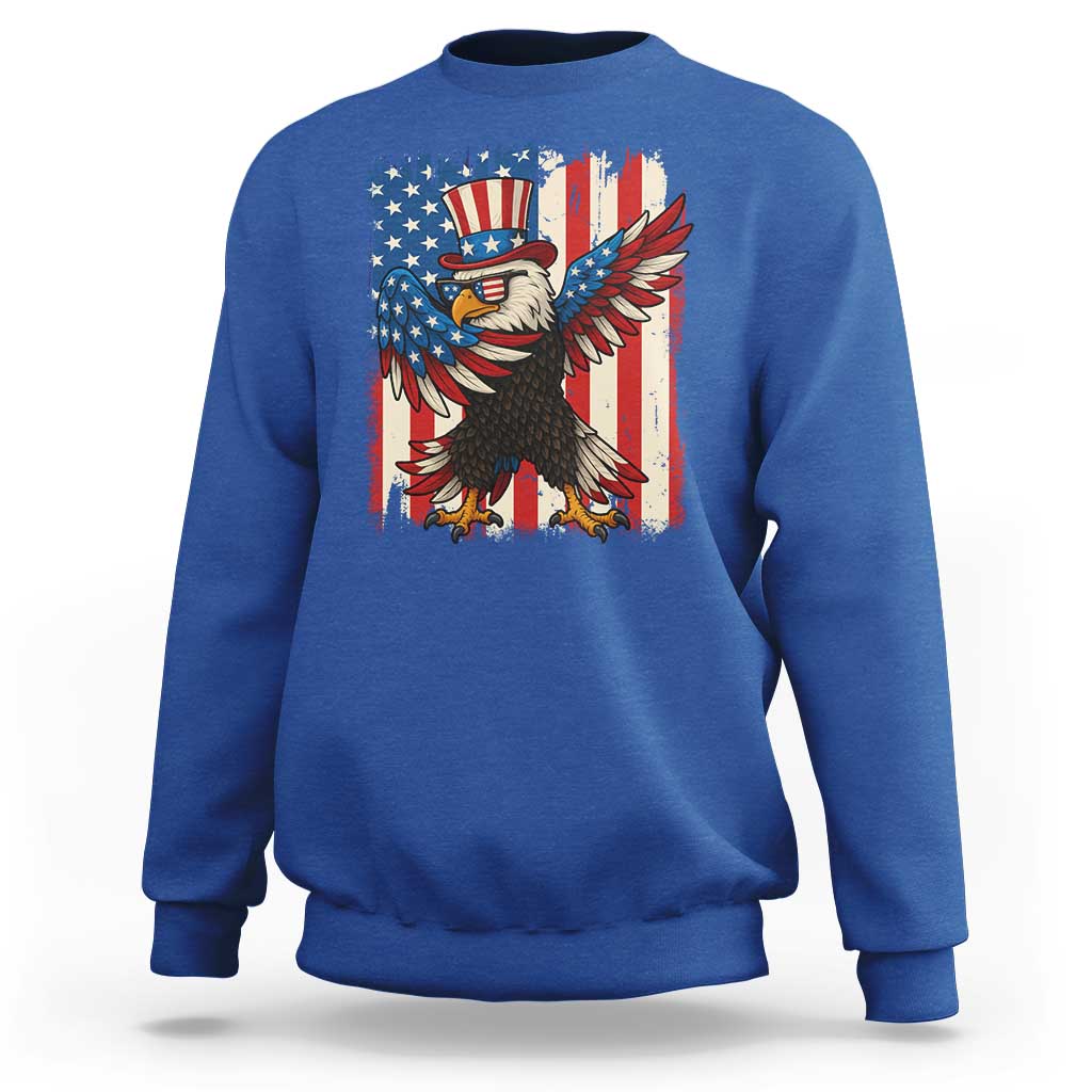 Funny Patriotic Dabbing American Flag Bald Eagle 4th Of July Sweatshirt - Wonder Print Shop