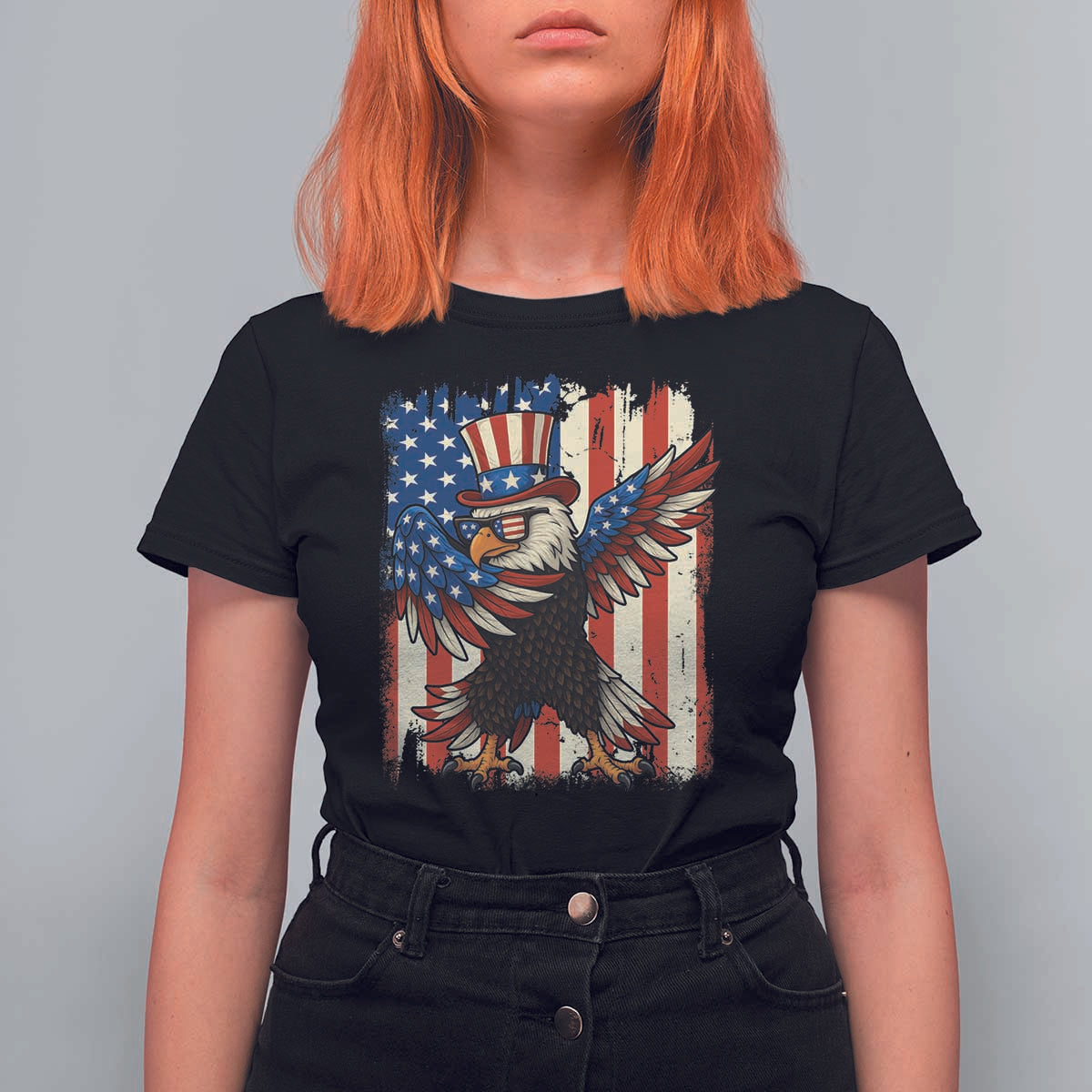 Funny Patriotic Dabbing American Flag Bald Eagle 4th Of July T Shirt For Women - Wonder Print Shop
