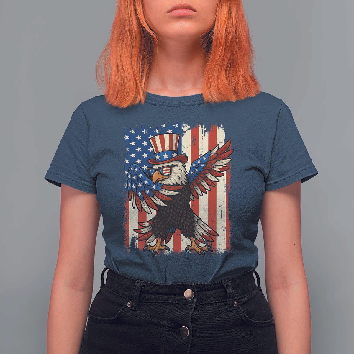 Funny Patriotic Dabbing American Flag Bald Eagle 4th Of July T Shirt For Women - Wonder Print Shop