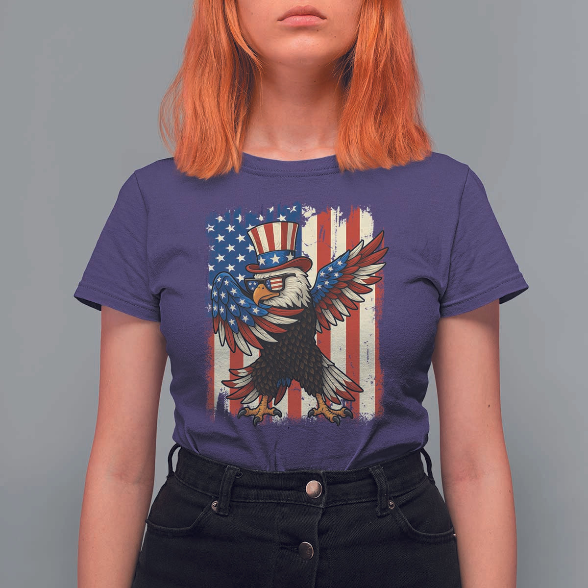 Funny Patriotic Dabbing American Flag Bald Eagle 4th Of July T Shirt For Women - Wonder Print Shop