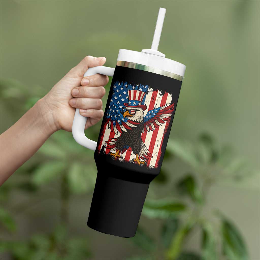 Funny Patriotic Dabbing American Flag Bald Eagle 4th Of July Tumbler With Handle - Wonder Print Shop