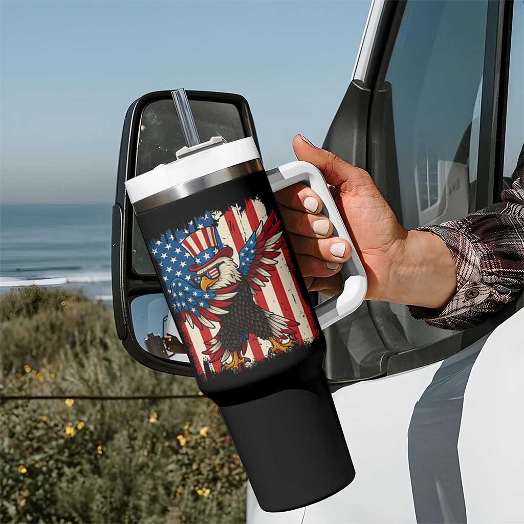 Funny Patriotic Dabbing American Flag Bald Eagle 4th Of July Tumbler With Handle - Wonder Print Shop