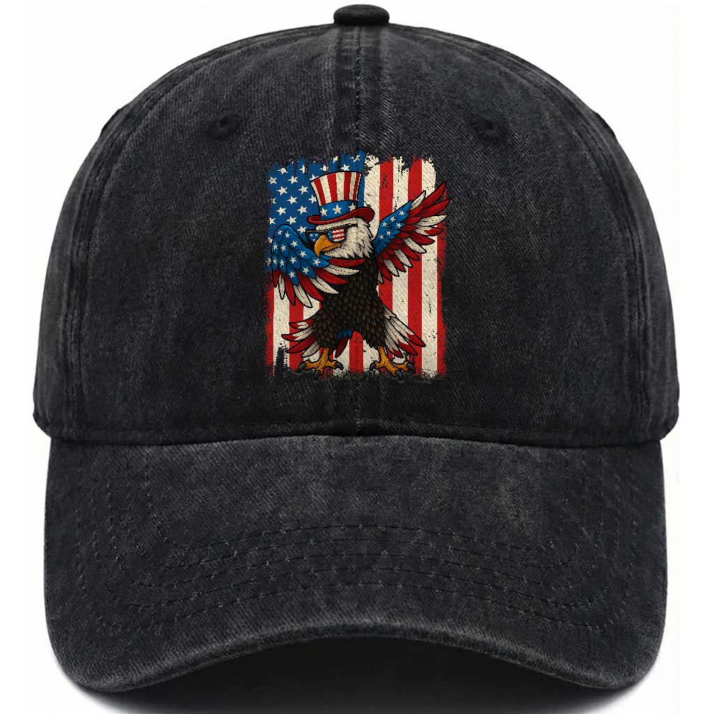 Funny Patriotic Dabbing American Flag Bald Eagle 4th Of July Washed Cotton Baseball Cap